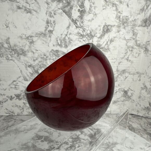 Vintage Ruby Red Glass Tilt Orb Ball Shape Angel Cut Bowl Candy Dish - Picture 4 of 6